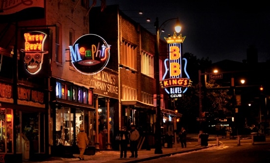 Beale Street in Memphis, Tennessee, at night