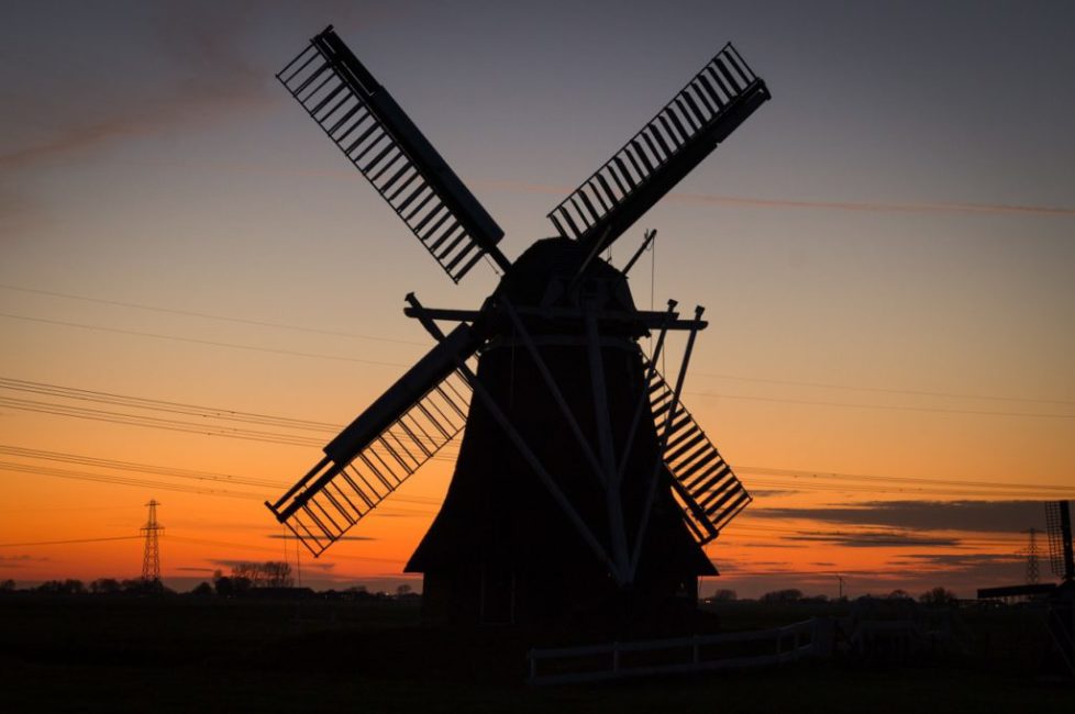 Windmill in the Netherlands at sunset