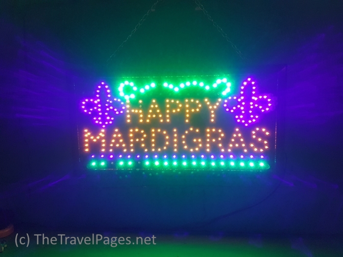 Happy Mardi Gras sign in Mobile, Alabama, home of the USA's first Mardi Gras celebrations.