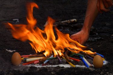 Fire burning at a Mayan ritual in Chichicastenango, Guatemala