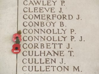 Names on the Menin Gate in Ypres, Flanders, Belgium