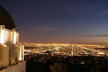 Night-time view of Los Angeles from the observatory in Griffith Park, Los Angeles, USA.