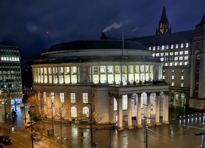 Manchester Central Library at Night, one of the best things to do in Manchester