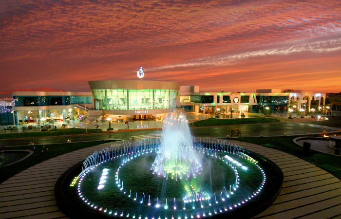 Fountain at sunset in Soho Square, Sharm el-Sheikh, Egypt