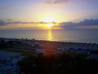 Sunset in the holiday resort of Hammamet in Tunisia
