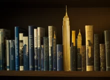 Book spines like Manhattan skyline