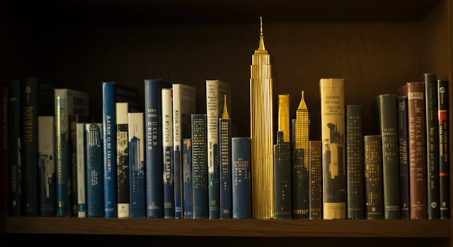 Book spines like Manhattan skyline